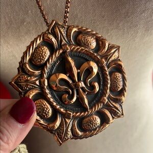 Vintage Renoir French Fleur de Lis Copper Pendant Statement Necklace